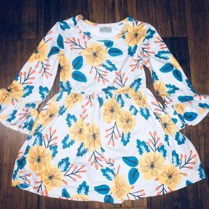 12-18 months Girls spring tunic dress White Yellow gold turquoise teal aqua blue